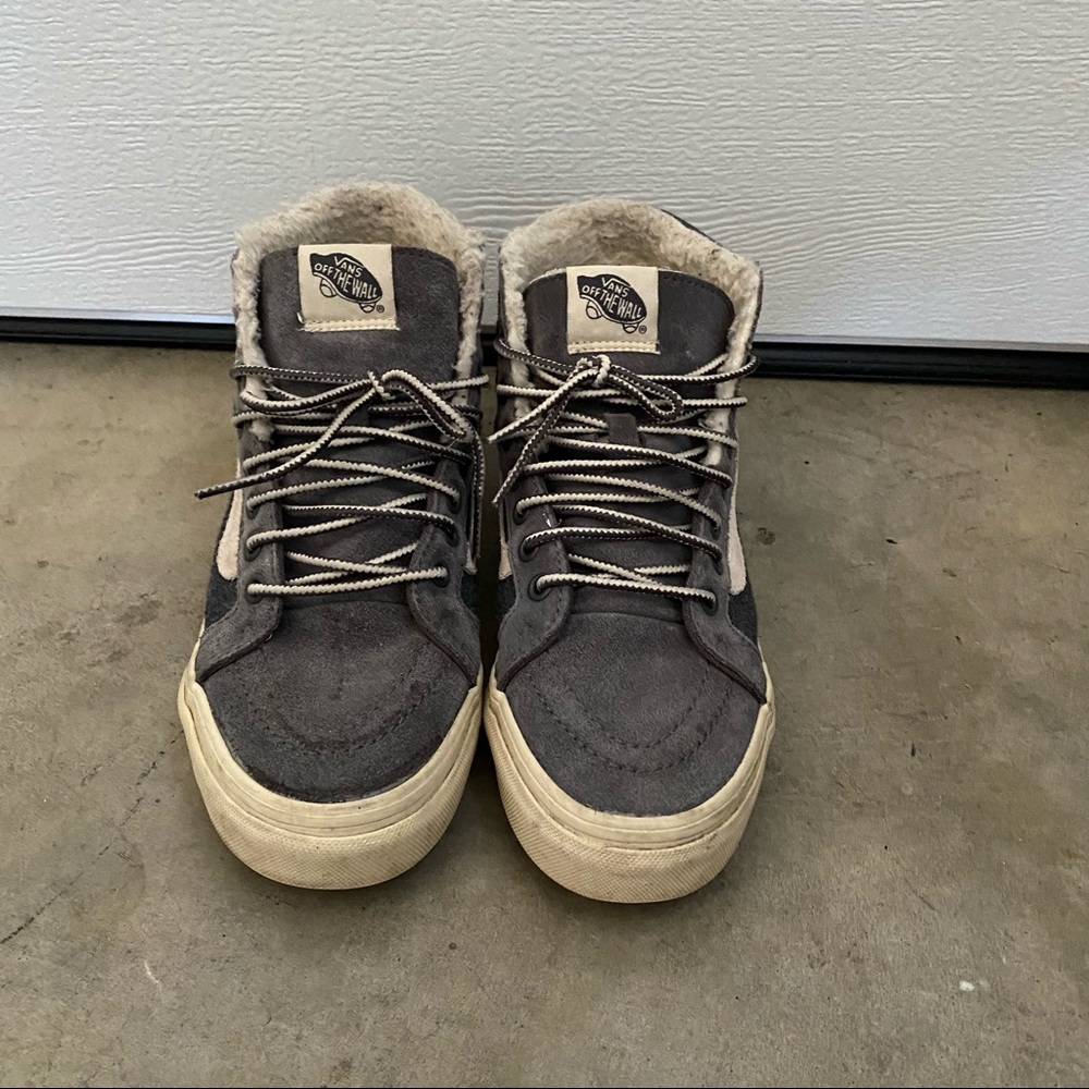 gray suede fleece lined high top vans